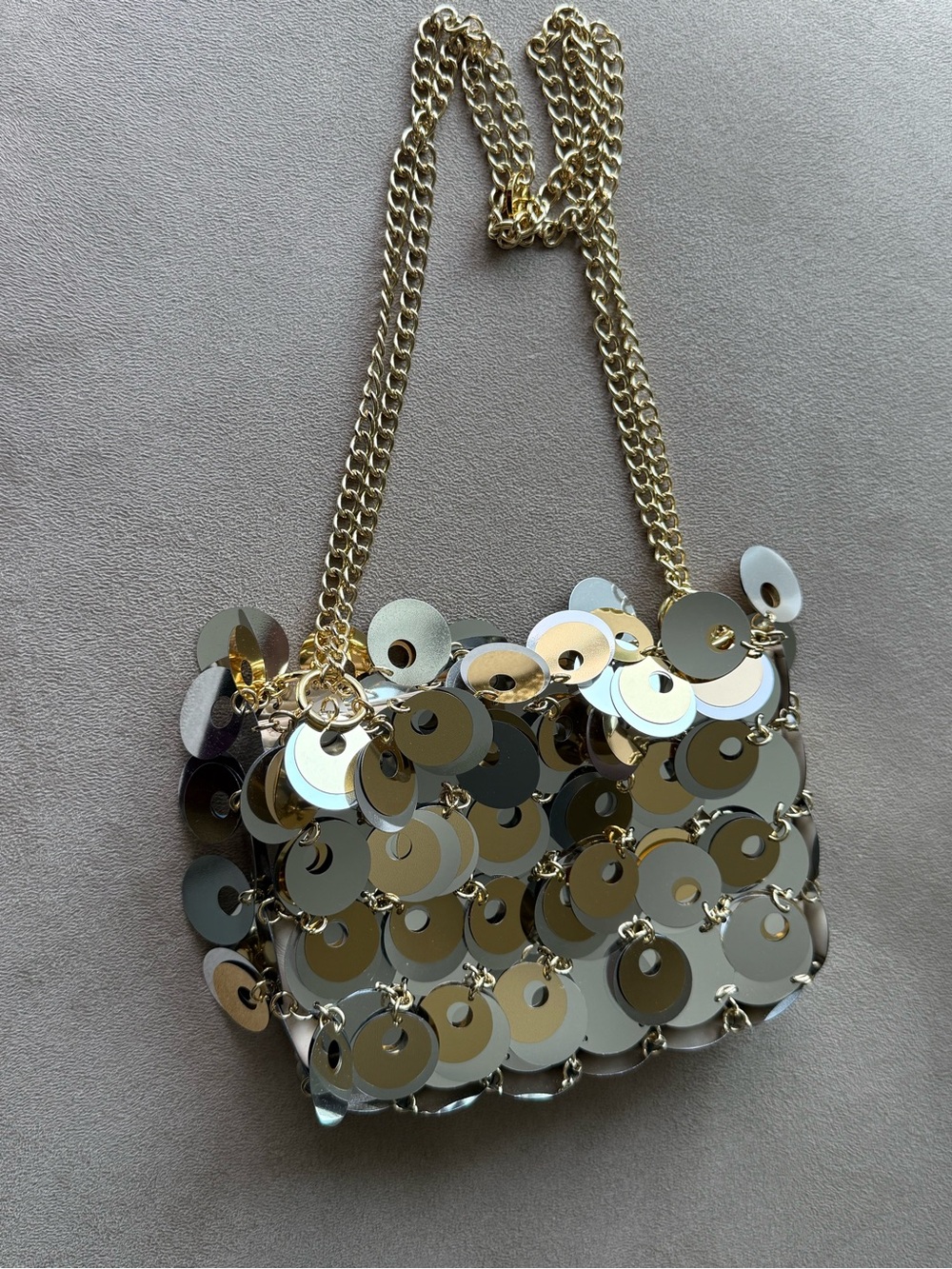 H&M x Rabanne Sequin Bag | Gold Sequin Mini Chain Shoulder Bag
